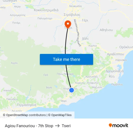 Agiou Fanouriou - 7th Stop to Tseri map