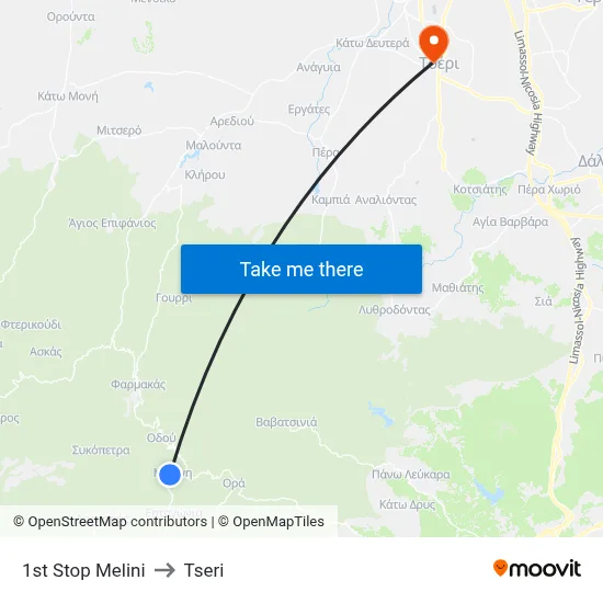 1st Stop Melini to Tseri map