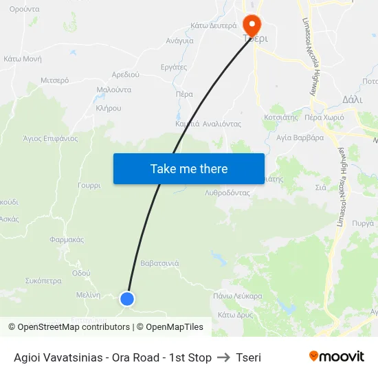 Ag. Vavatsinias - Ora Road - 1st Stop to Tseri map