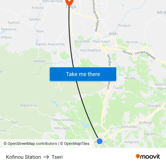 Kofinou Station to Tseri map