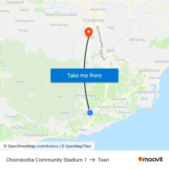 Choirokoitia Community Stadium 1 to Tseri map