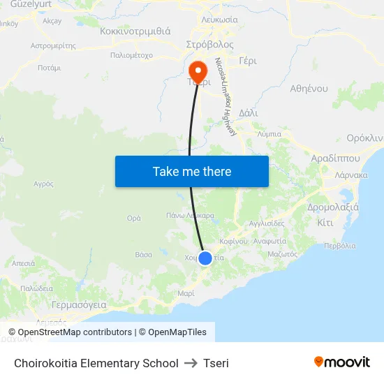 Choirokoitia Elementary School to Tseri map