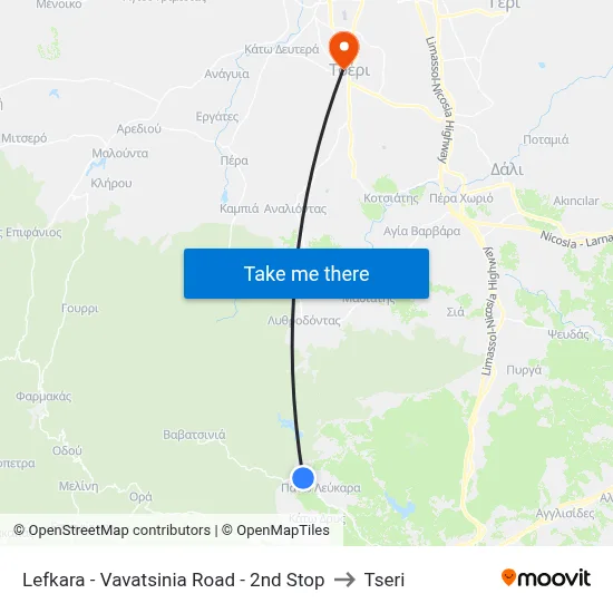 Lefkara - Vavatsinia Road - 2nd Stop to Tseri map