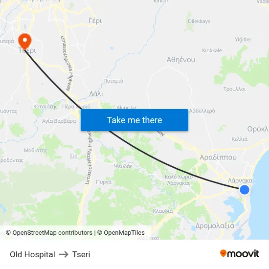 Old Hospital to Tseri map