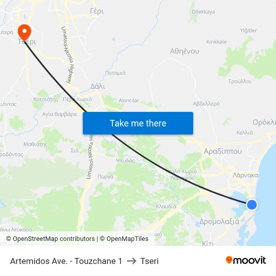 Artemidos Ave. - Touzchane to Tseri map