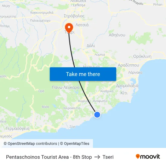 Pentaschoinos Tourist Area - 8th Stop to Tseri map