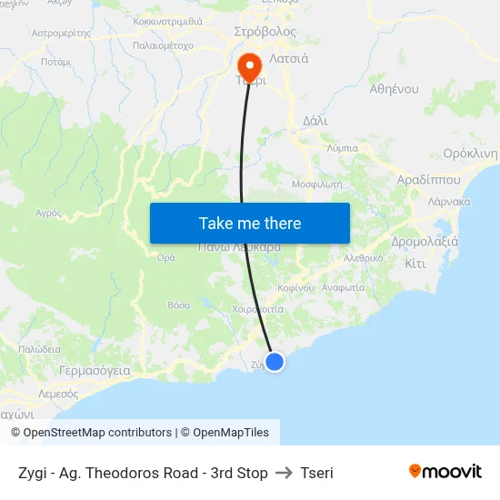 Zygi - Ag. Theodoros Road - 3rd Stop to Tseri map