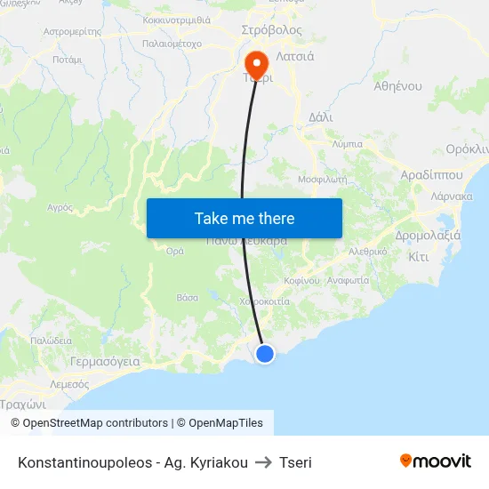 Konstantinoupoleos - Ag. Kyriakou to Tseri map