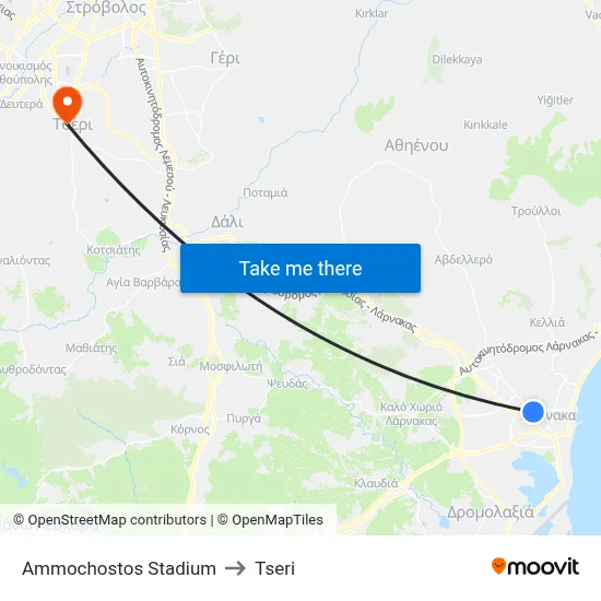 Ammochostos Stadium to Tseri map