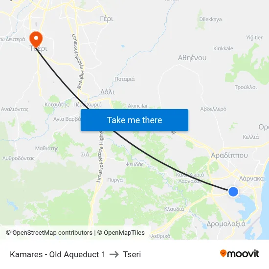 Kamares - Old Aqueduct 1 to Tseri map