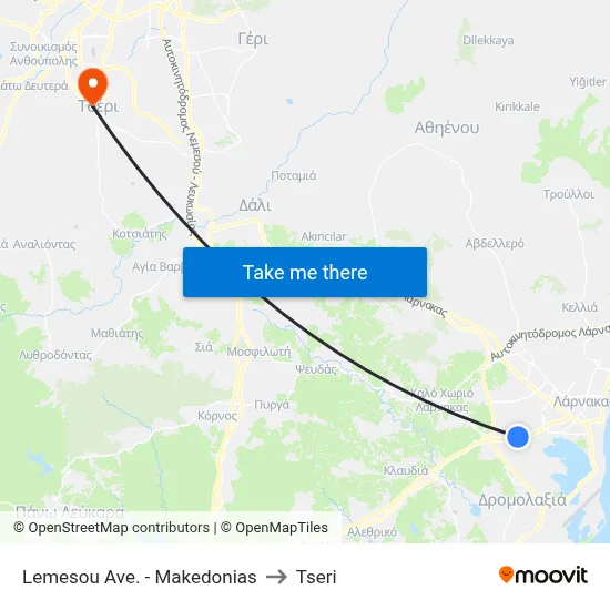 Lemesou Ave. - Makedonias to Tseri map