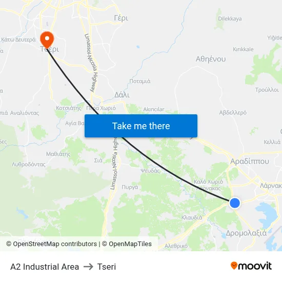 A2 Industrial Area to Tseri map