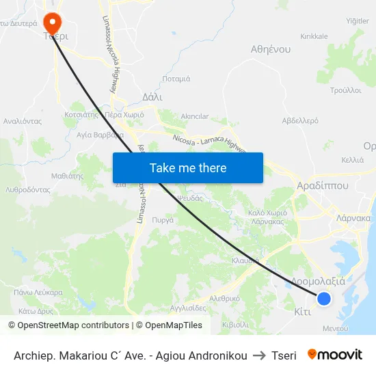 Archiep. Makariou C´ Ave. - Ag. Andronikou to Tseri map