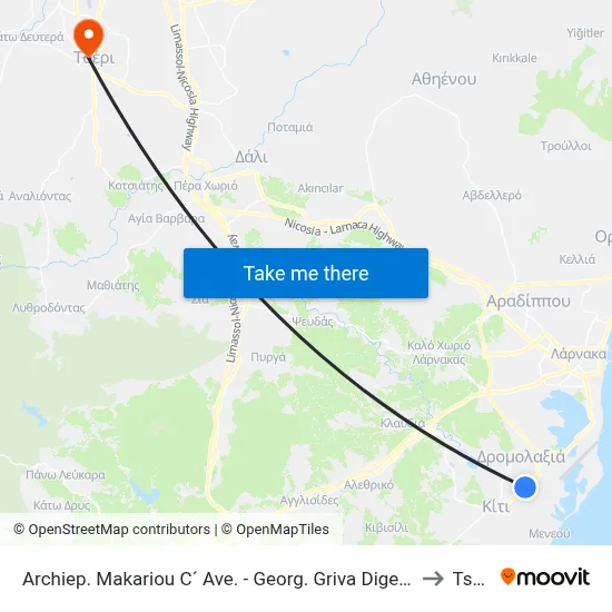 Archiep. Makariou C´ Ave. - Georg. Griva Digeni to Tseri map
