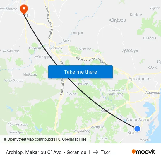 Archiep. Makariou C´ Ave. - Geraniou to Tseri map
