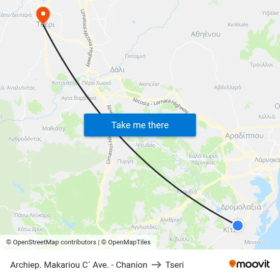 Archbishop Makarios III Avenue - Chanion to Tseri map
