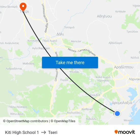 Kiti High School to Tseri map