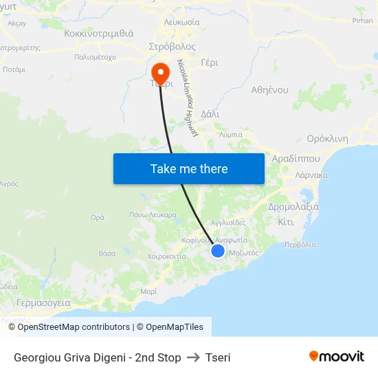 Georgiou Griva Digeni - 2nd Stop to Tseri map