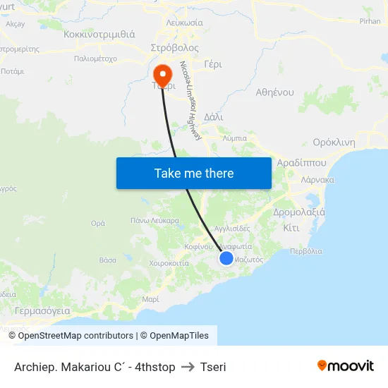 Archbishop Makarios C - 4th Stop to Tseri map