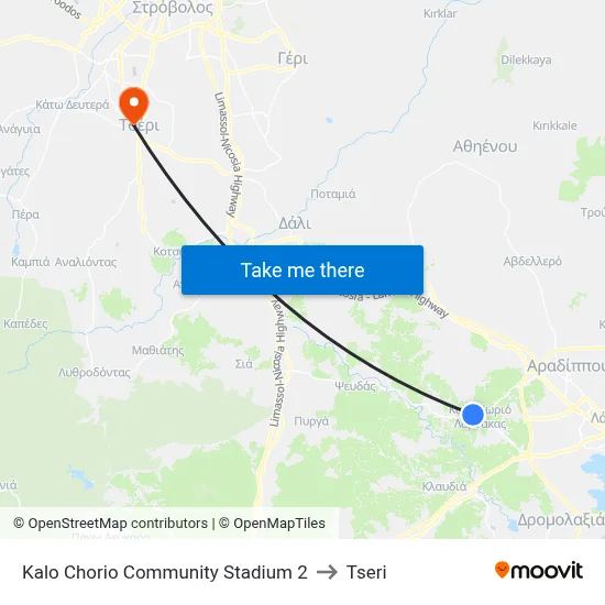 Kalo Chorio Community Stadium 2 to Tseri map
