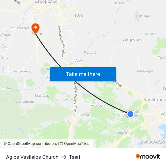 Ag. Vasileios Church to Tseri map