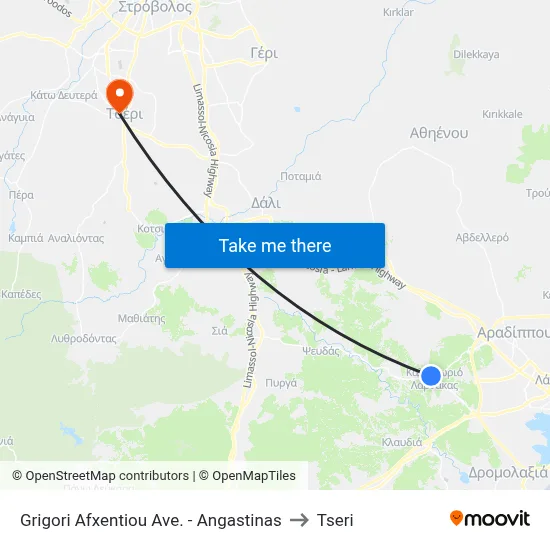 Grigoris Afxentiou Avenue - Angastinas to Tseri map