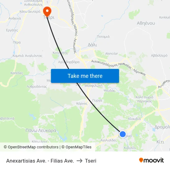 Anexartisias Ave. - Filias Ave. to Tseri map