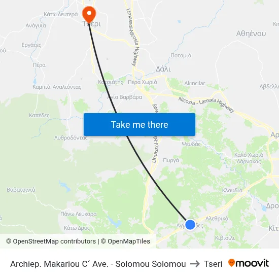 Archbishop Makarios III Avenue - Solomou Solomou to Tseri map