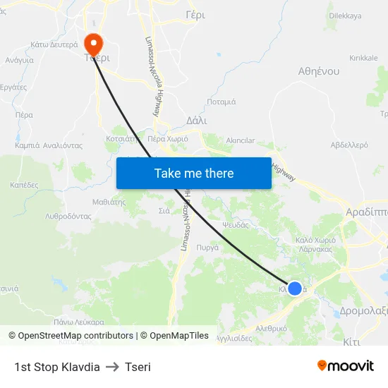 1st Stop Klavdia to Tseri map