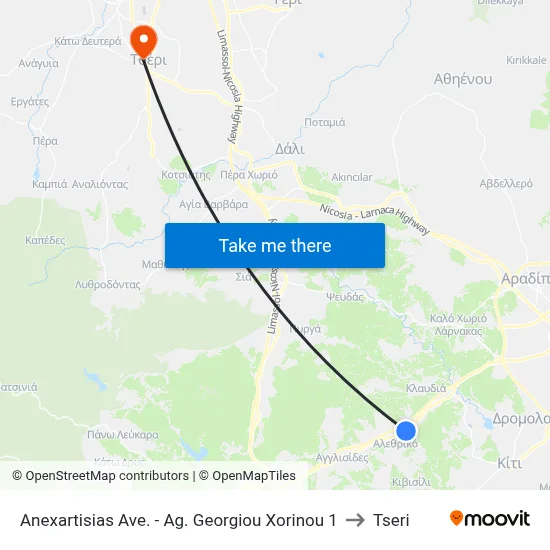 Anexartisias Ave. - Ag. Georgiou Xorinou to Tseri map
