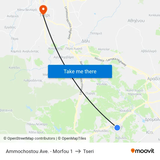 Ammochostou Ave. - Morfou to Tseri map