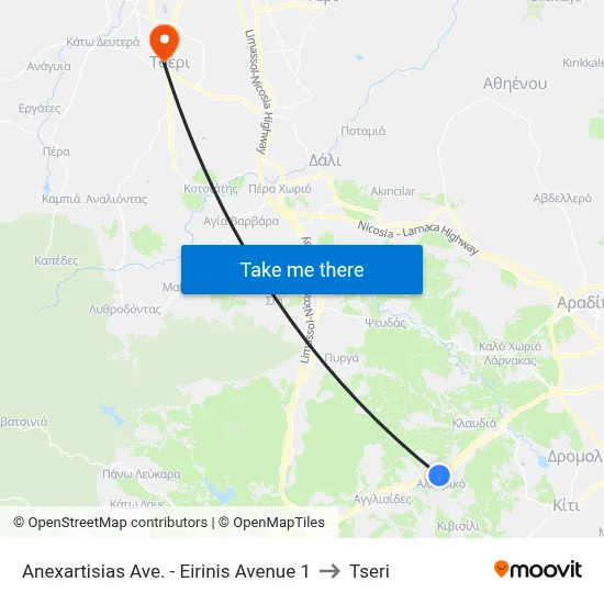 Anexartisias Ave. - Eirinis Avenue to Tseri map