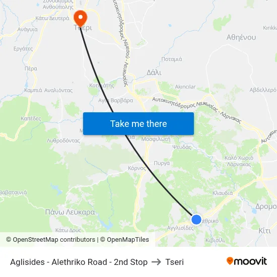 Aglisides - Alethriko Road - 2nd Stop to Tseri map
