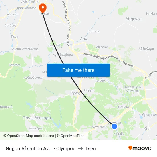 Grigori Afxentiou Ave. - Olympou to Tseri map