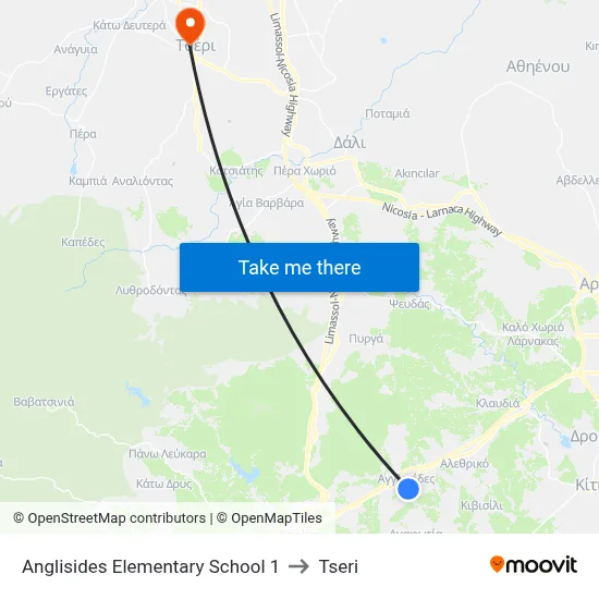 Anglisides Elem. School to Tseri map