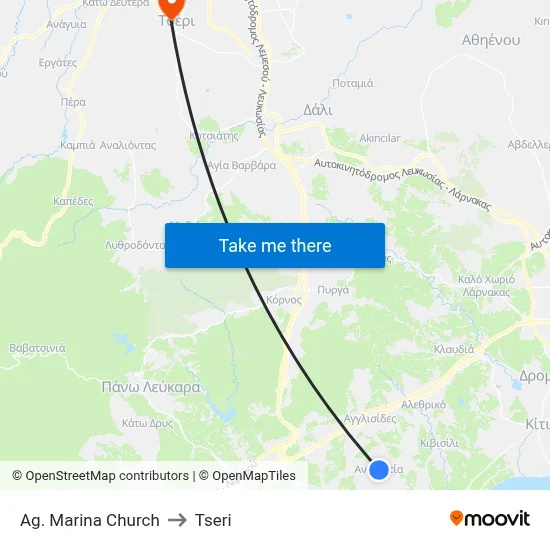 Ag. Marina Church to Tseri map
