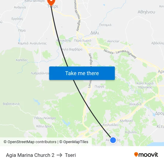 Ag. Marina Church to Tseri map
