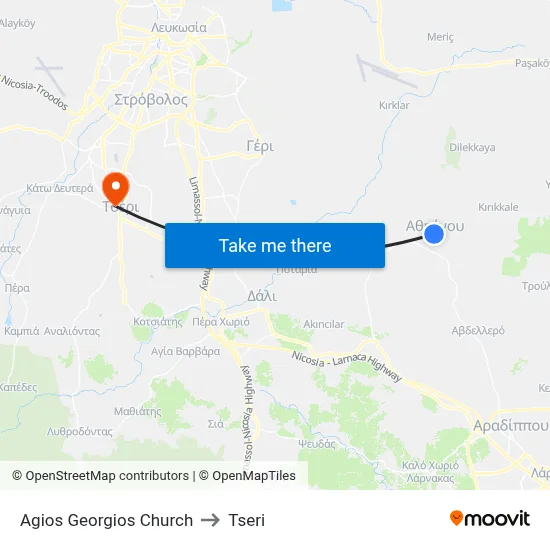 Ag. Georgios Church to Tseri map