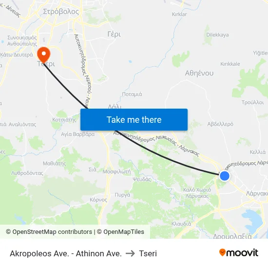 Akropoleos Ave. - Athinon Ave. to Tseri map