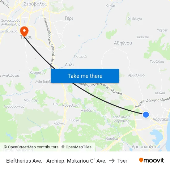 Eleftherias Ave - Archbishop Makarios III Ave to Tseri map