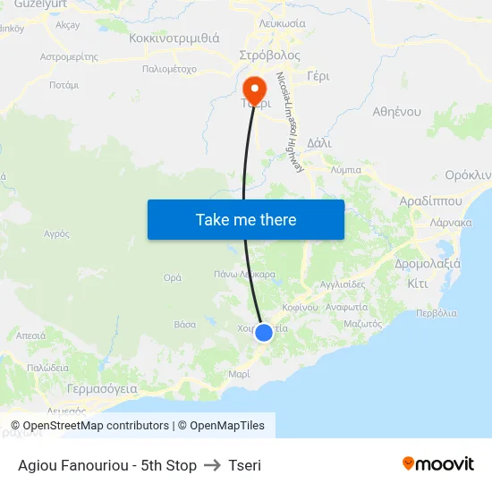 Ag. Fanouriou - 5th Stop to Tseri map