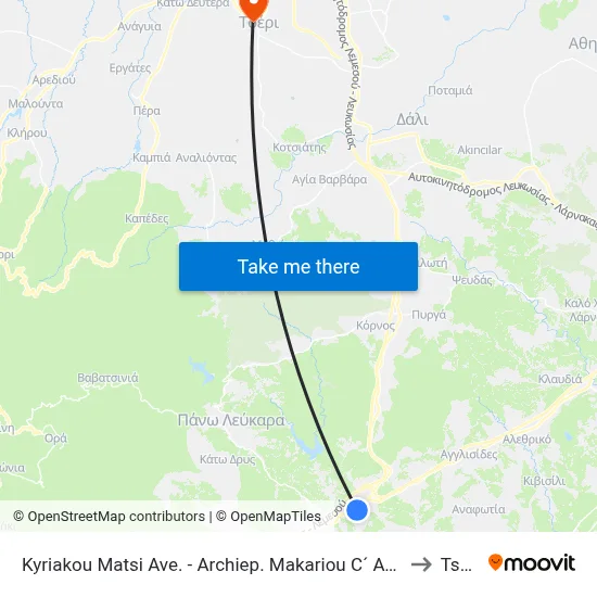 Kyriakou Matsi Ave. - Archbishop Makarios III Ave. to Tseri map