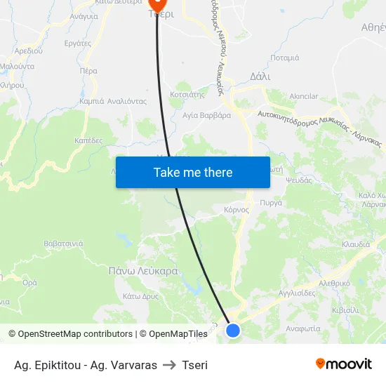 Ag. Epiktitou - Ag. Varvaras to Tseri map