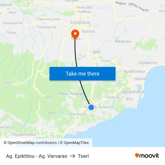 Ag. Epiktitou - Ag. Varvaras to Tseri map