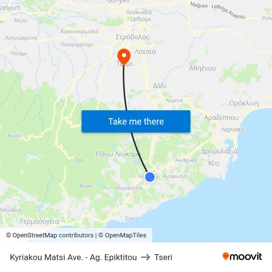 Kyriakou Matsi Ave. - Ag. Epiktitou to Tseri map