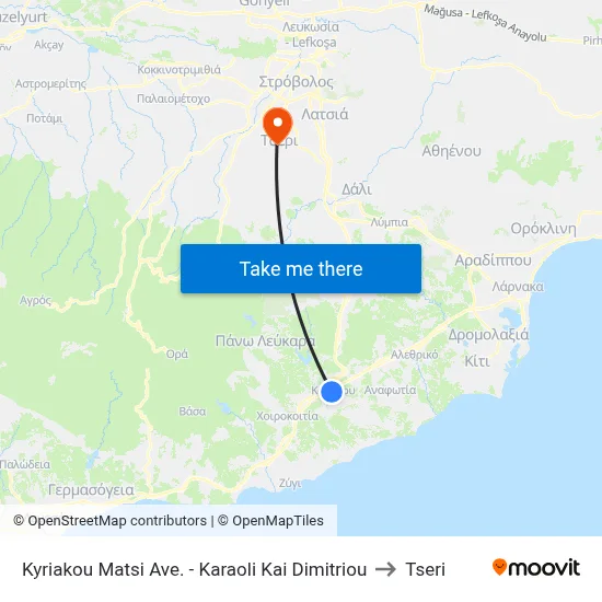 Kyriakou Matsi Avenue - Karaoli Kai Dimitriou to Tseri map