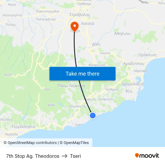 7th Stop Ag. Theodoros to Tseri map
