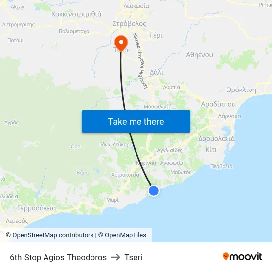 6th Stop Ag. Theodoros to Tseri map