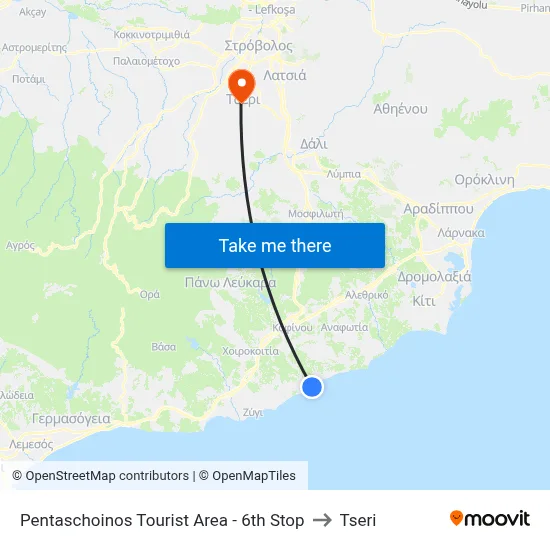 Pentaschoinos Tourist Area - 6th Stop to Tseri map