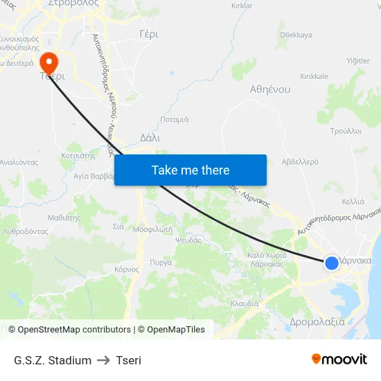 G.S.Z. Stadium to Tseri map